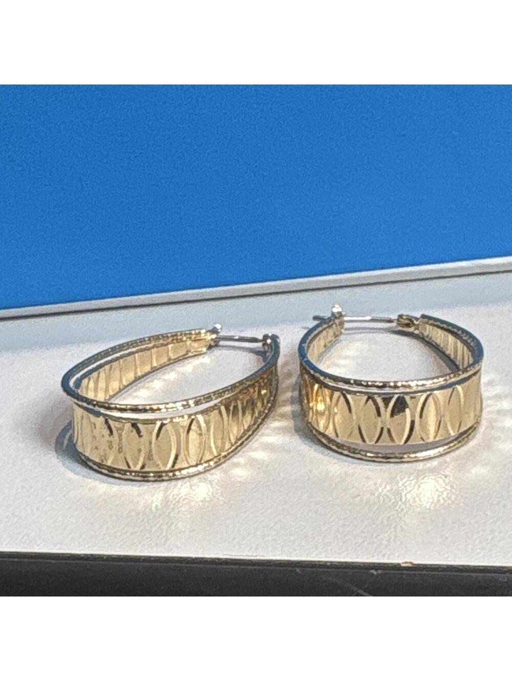 Gold-Tone Oval Pattern Hoop Earrings